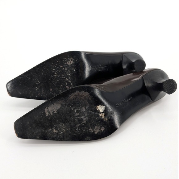 Salvatore Ferragamo Dark Brown Leather Bow Kitten Heel Pumps 7.5 B Italy - Picture 8 of 9